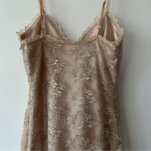 Guess Vintage Y2K Sheer Metallic Mesh Lace Embroidered Slip Dress - Picture 9 of 13